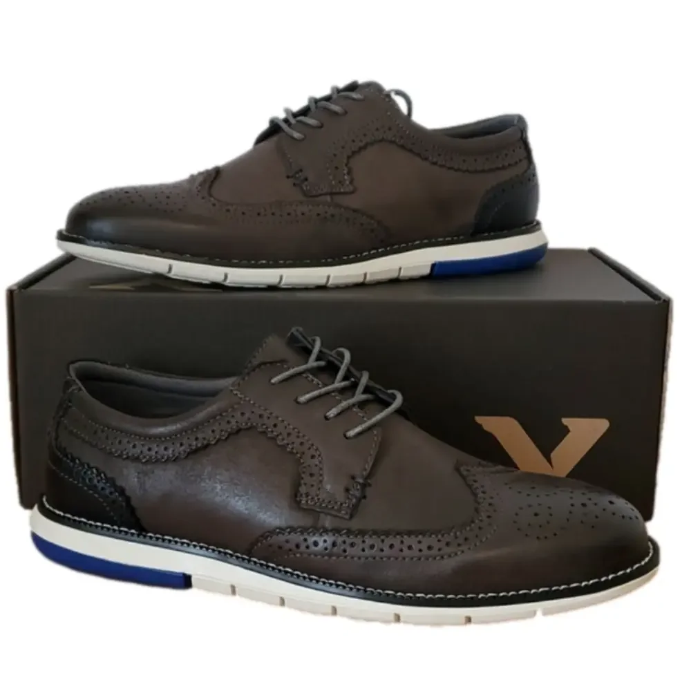 Vance Co. Drake Leather Wingtip Oxford in Dark Grey/Black - Picture 1 of 15